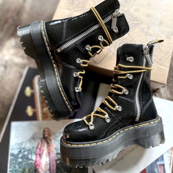 Dr. Martens Ghilana Max Distressed Patent Leather Platform Boots - Picture 10 of 13